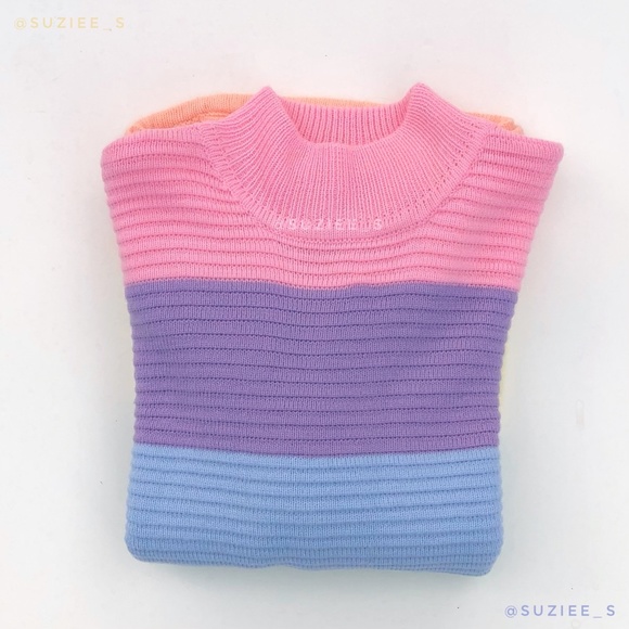 UNIF Frost Pastel Rainbow Striped Oversized Ribbed Mockneck Sweater XS - Picture 8 of 16